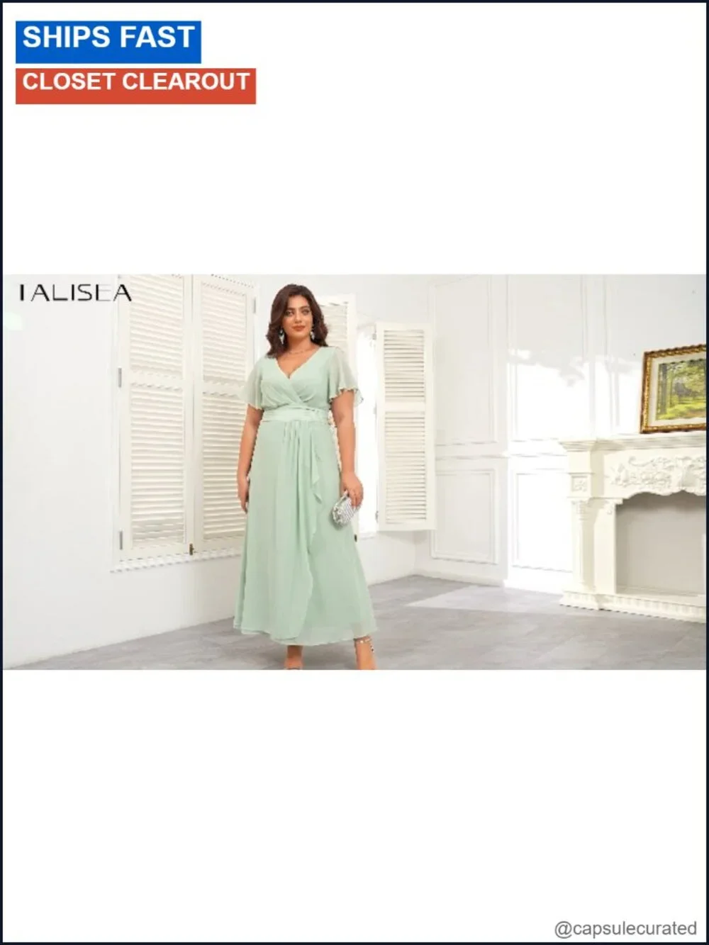 Plus Size Chiffon V Neck Ruffle Long Formal Dress Wedding Guest